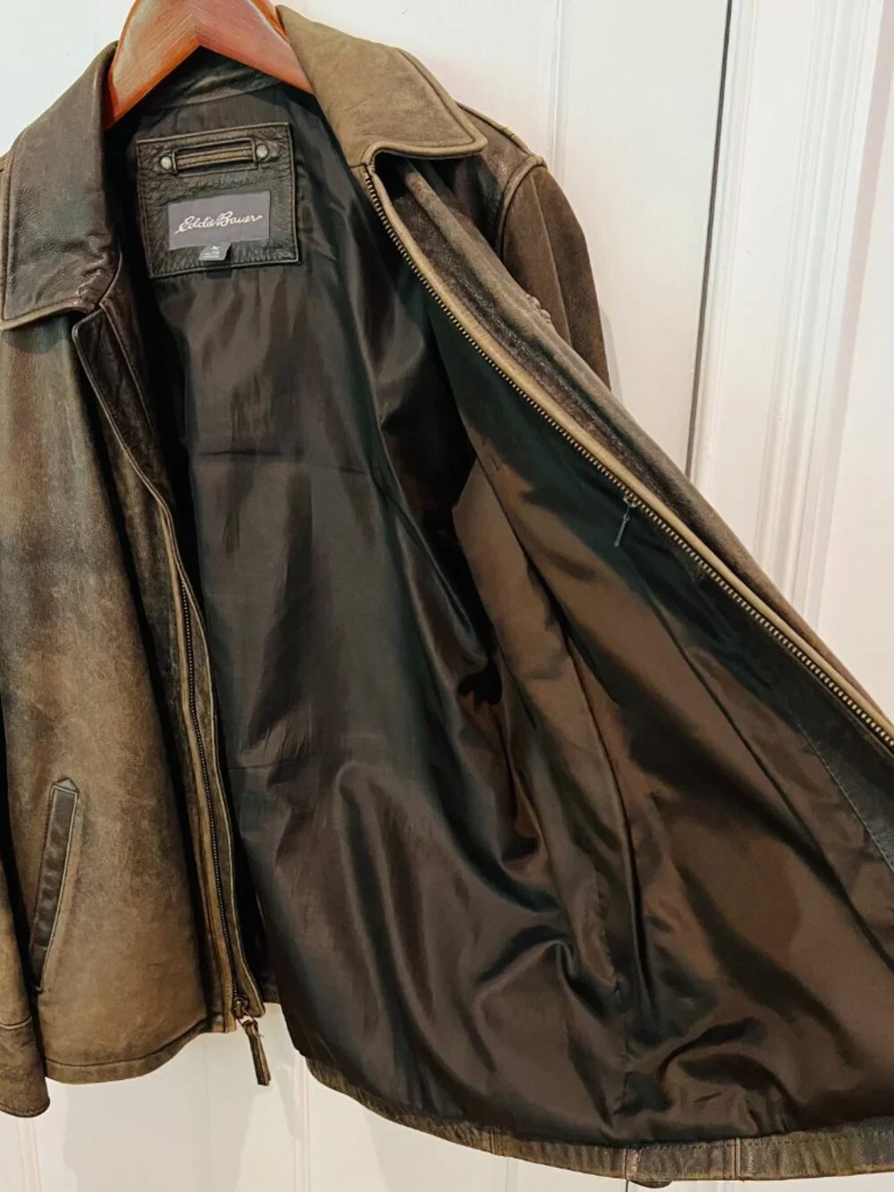 VINTAGE Eddie Bauer Distressed Heavy Leather Jacket Coat Mens TXL